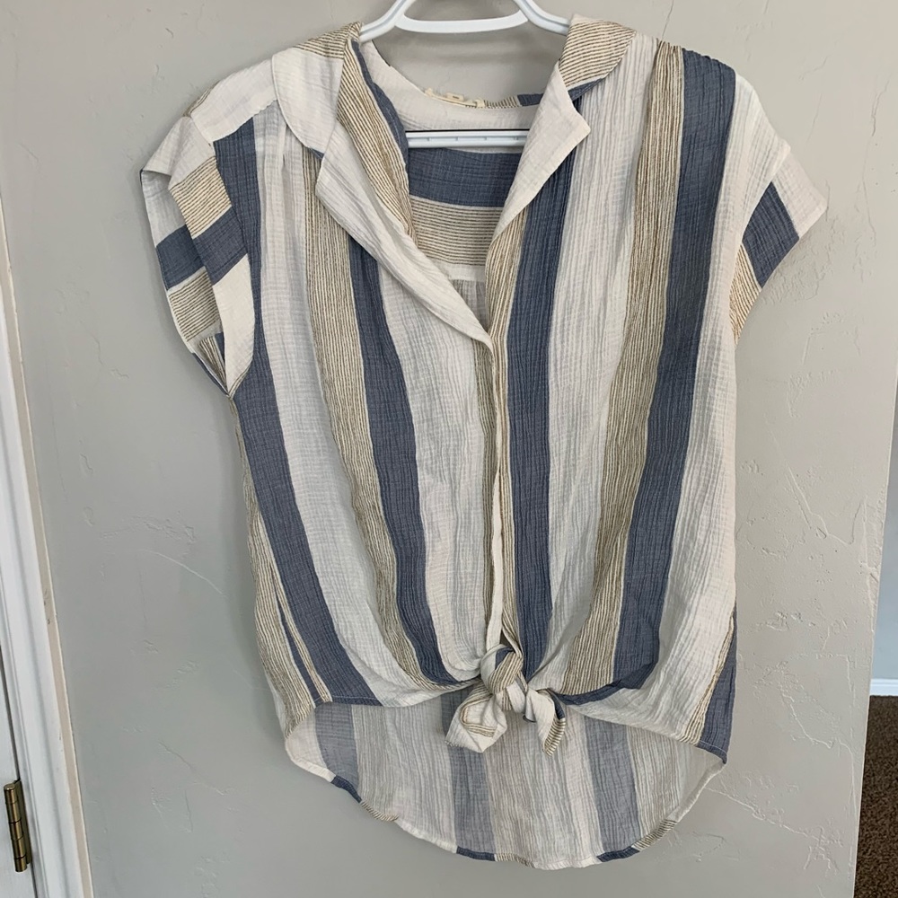 button up, front tie blouse